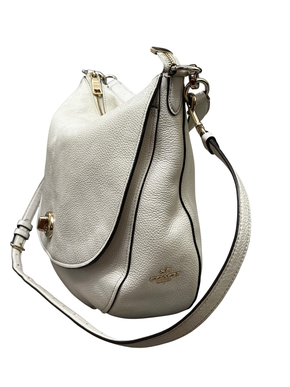 Coach Ivory Pebbled Leather Hobo Shoulder Bag with Gold Hardware
